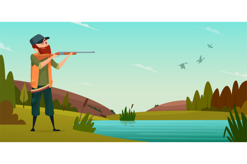 duck-hunting-background-cartoon-illustration-of-hunter-on-hunt