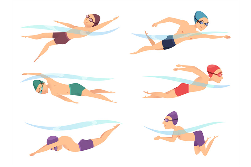 swimmers-at-various-poses-cartoon-sport-characters-in-poll-action-pos