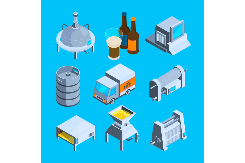 beer-production-isometric-vector-tools-of-brewery