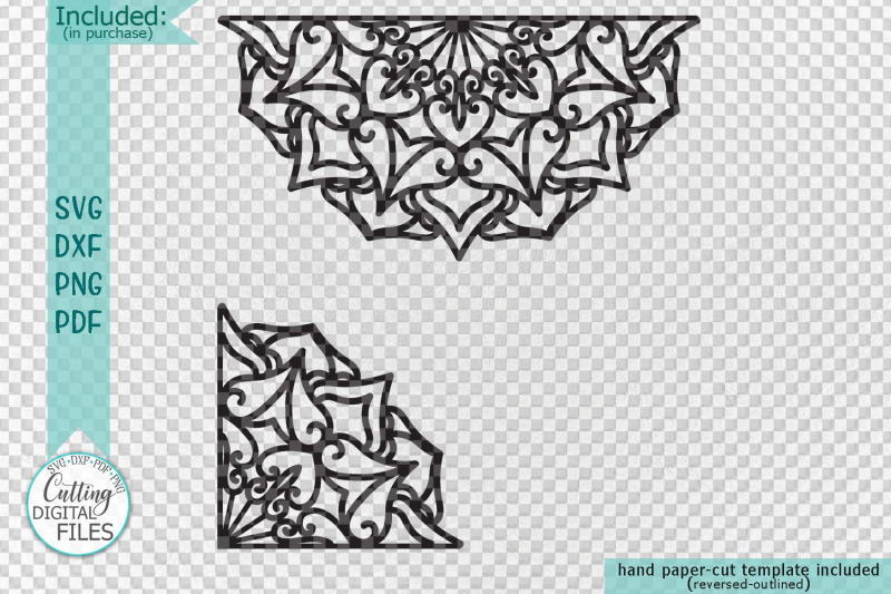 Download Mandala set corner half border plotter cut svg dxf templates By kArtCreation | TheHungryJPEG.com