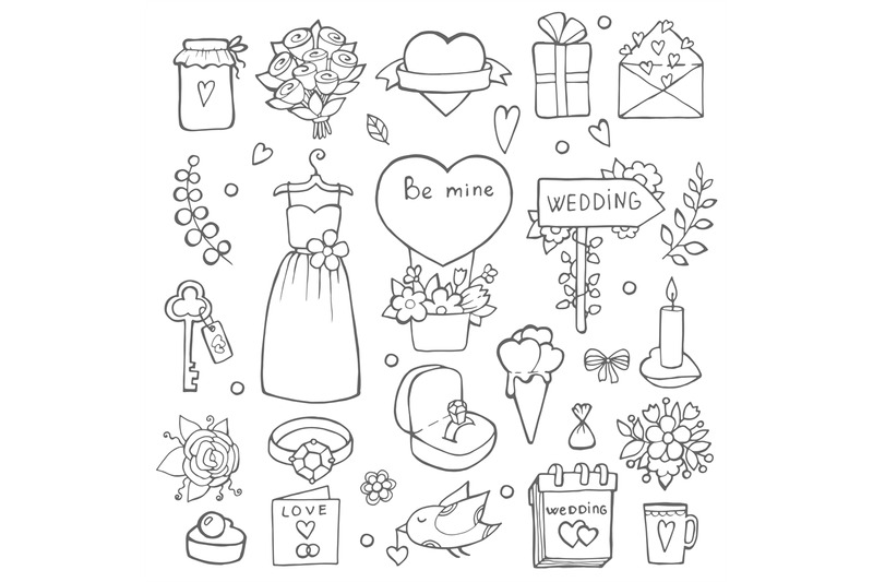 various-wedding-day-symbols-vector-hand-drawn-illustrations-of-weddin