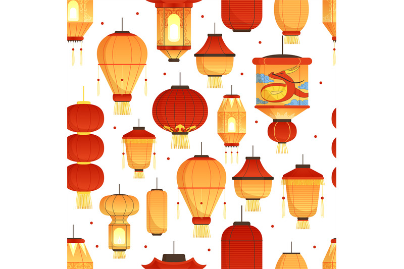 China lanterns pattern. Asian traditional new year colored paper symbo ...