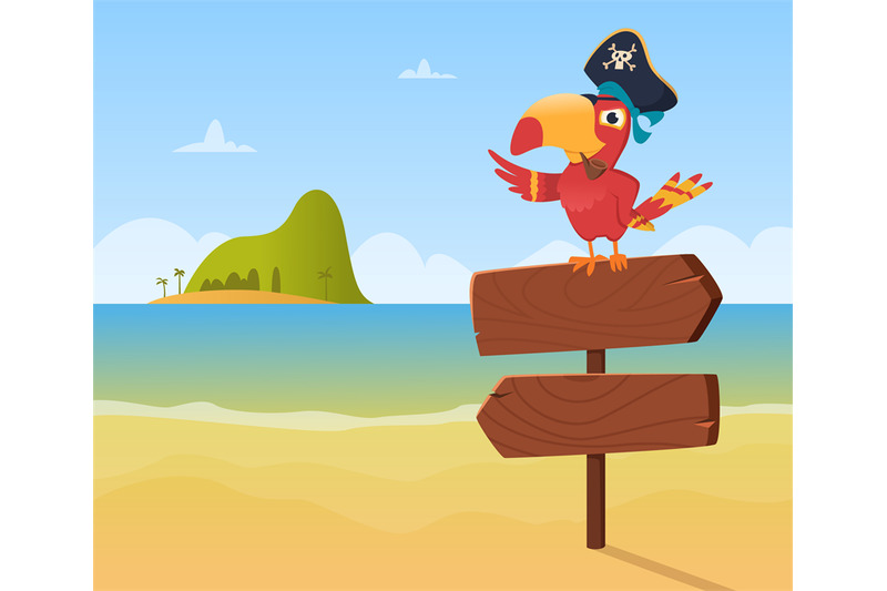 pirate-parrot-funny-colored-bird-arara-sitting-on-wood-sign-direction