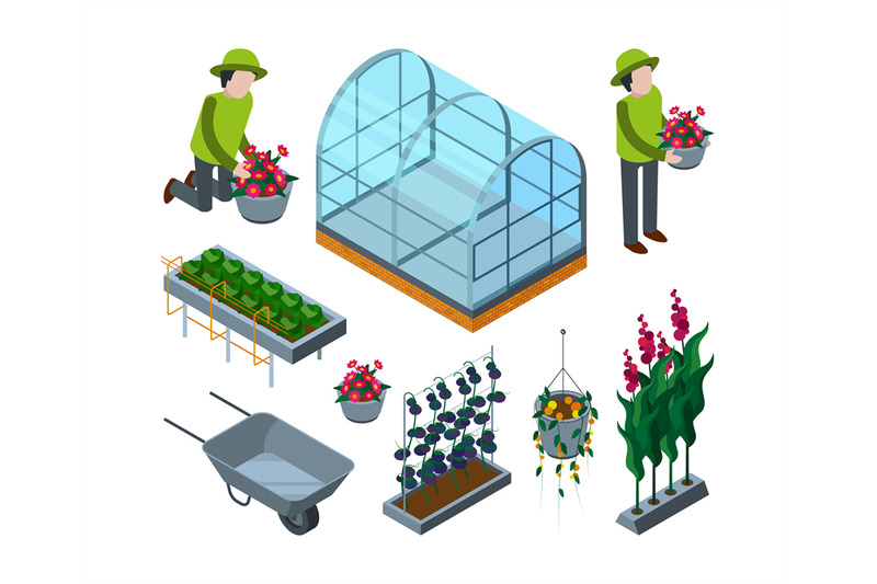 farm-greenhouse-isometric-agricultural-wheelbarrow-glasshouses-for-to