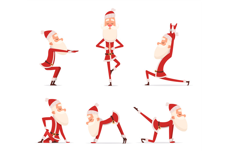 santa-yoga-poses-christmas-winter-holiday-sport-healthy-character-sta