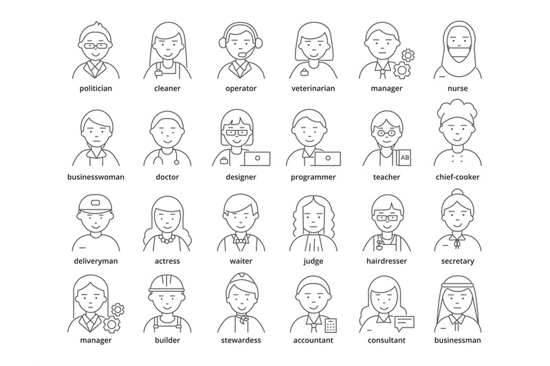 professions-avatars-medic-teacher-waiter-stewardess-judge-advocate-ma