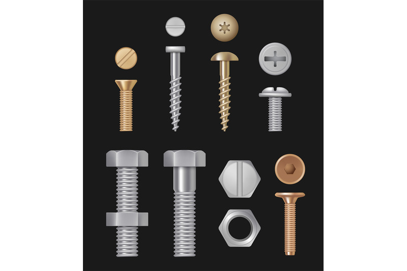 metallic-bolts-and-screws-construction-hardware-silver-repair-tools