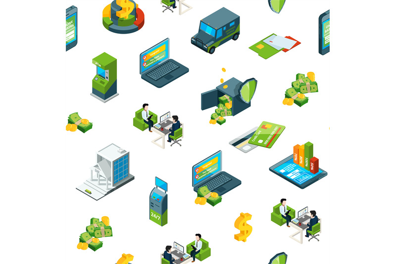 vector-isometric-money-bank-icons-background