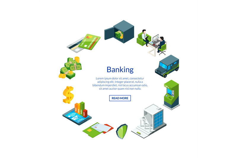 vector-isometric-money-flow-in-bank-icons-illustration