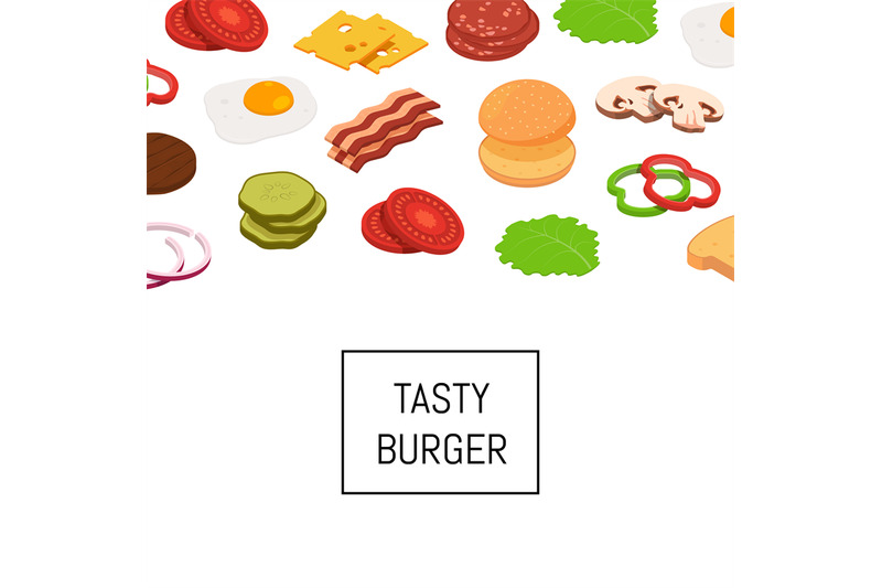 vector-isometric-burger-ingredients-background-banner-poster