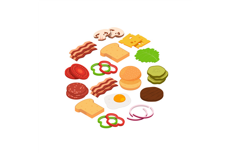 vector-isometric-burger-ingredients-in-circle-illustration