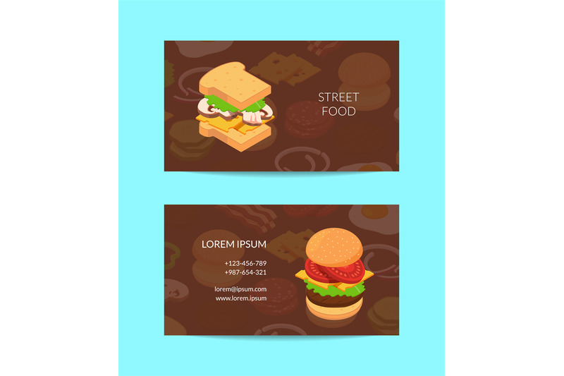 vector-isometric-burger-business-card-template-colored