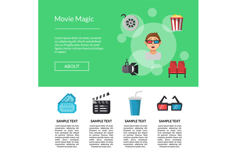 vector-flat-cinema-icons-landing-page-template-illustration
