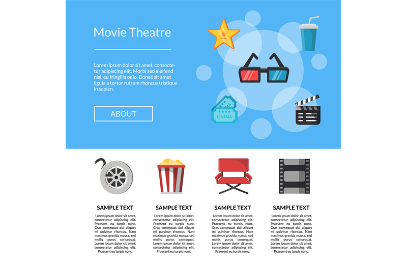 vector-flat-cinema-icons-landing-page-template-illustration