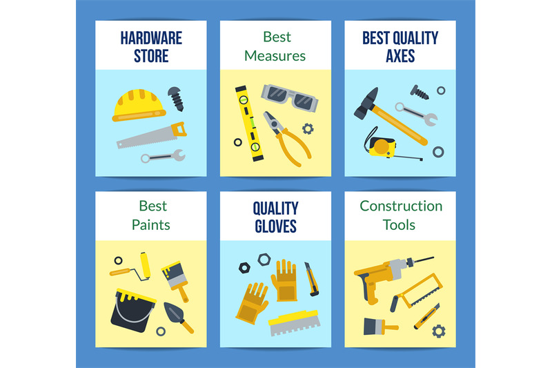 vector-flat-construction-tools-card-set