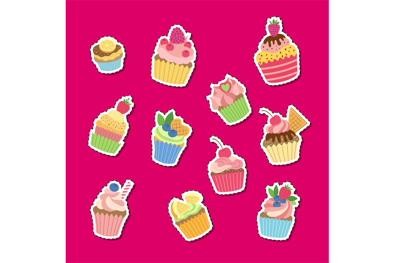 vector-cute-cartoon-muffins-or-cupcakes-stickers-set-illustration