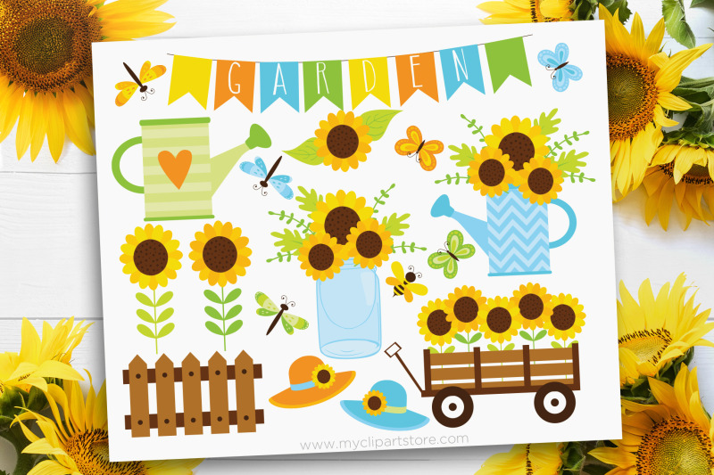 sunflower-garden-clipart-summer-farmhouse-vector-sublimation-svg