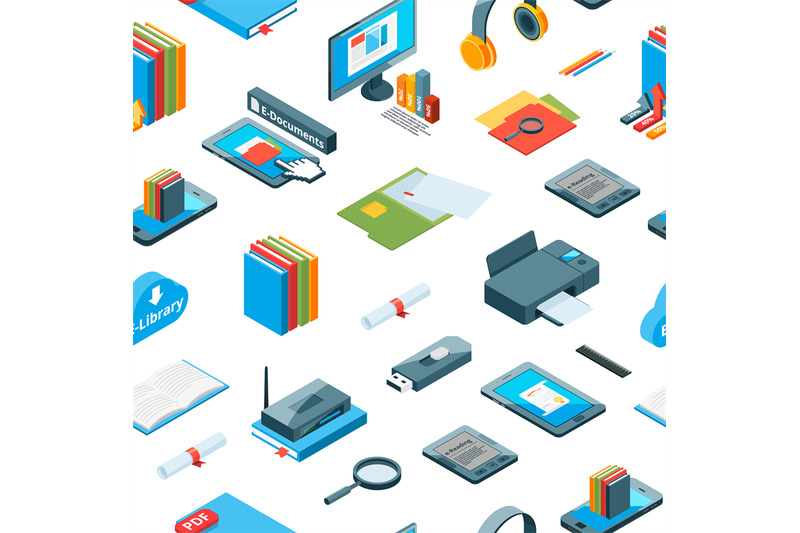 vector-isometric-online-education-icons-pattern-or-background-illustra