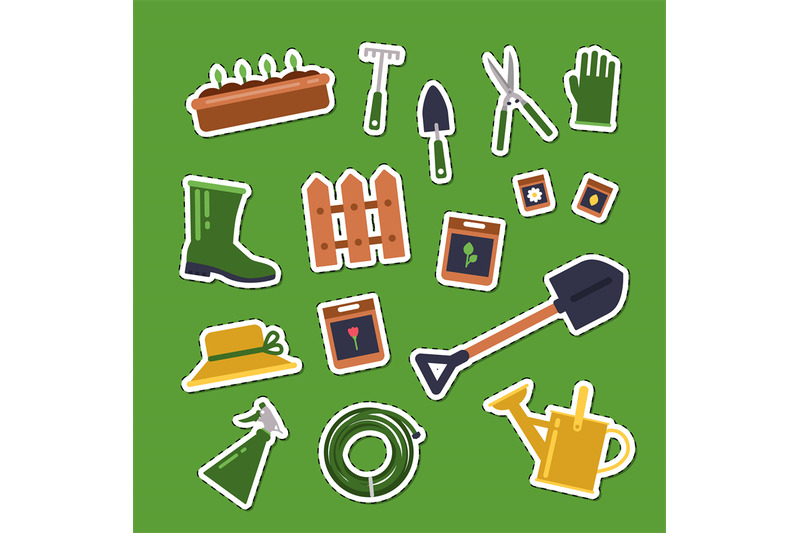 vector-flat-gardening-icons-stickers-set-illustration