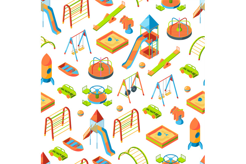 vector-isometric-playground-objects-background-or-pattern-illustration