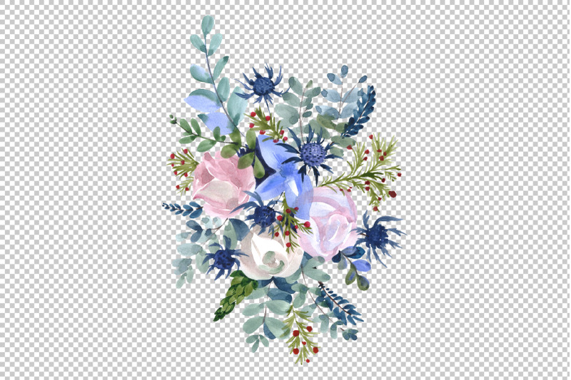 bouquets-with-wildflowers-roses-leaves-watercolor-png