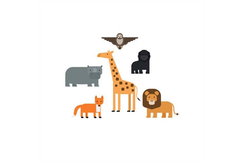 different-animals-flat-design-icons-set