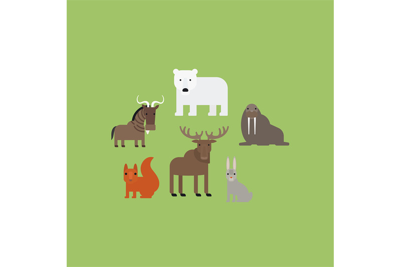 different-animals-flat-icons-set