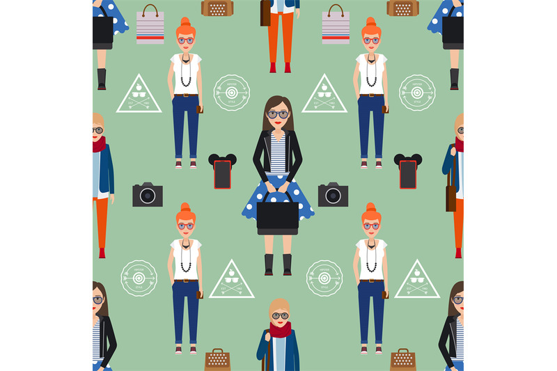 girl-hipster-seamless-pattern