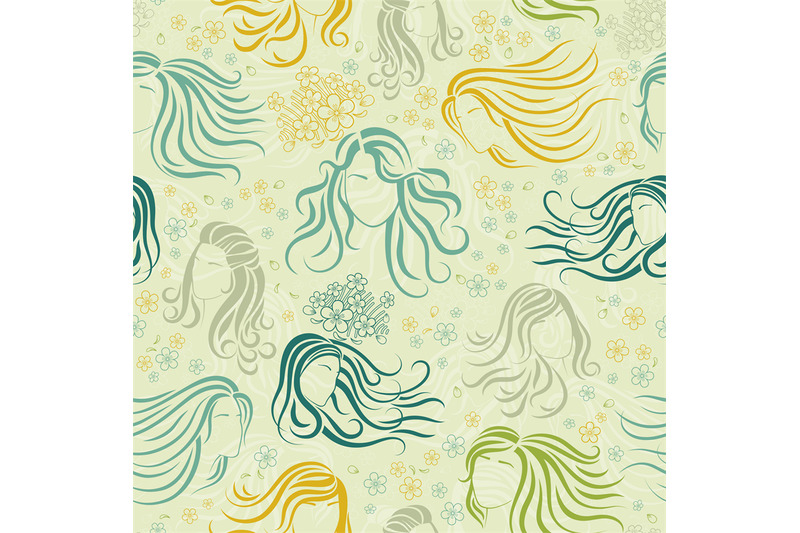 girls-silhouette-and-flowers-seamless-pattern