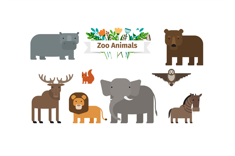 zoo-animals-flat-icons-set