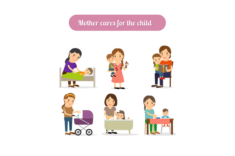 mother-cares-for-child-characters-set