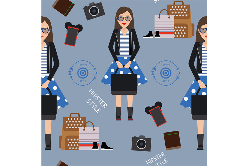 beautiful-girl-hipster-seamless-pattern