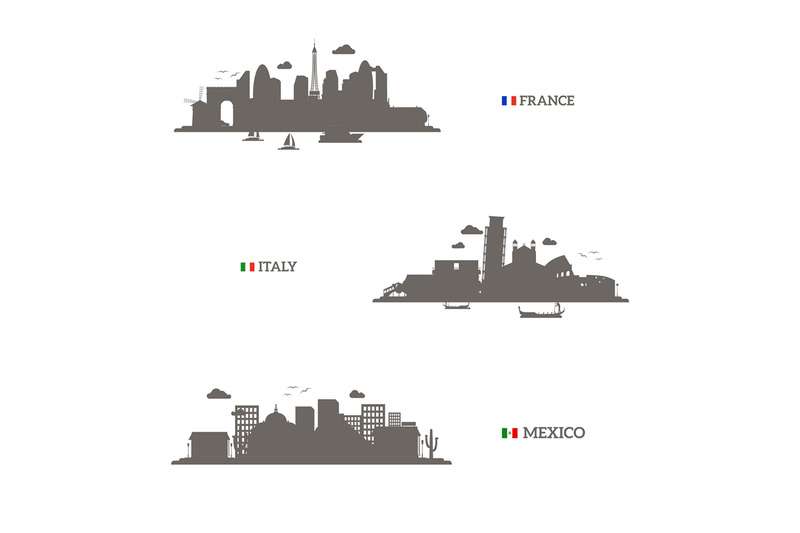 france-italy-and-mexico-skyline-silhouettes