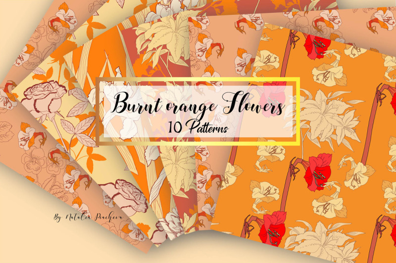 digital-paper-burnt-orange-flowers
