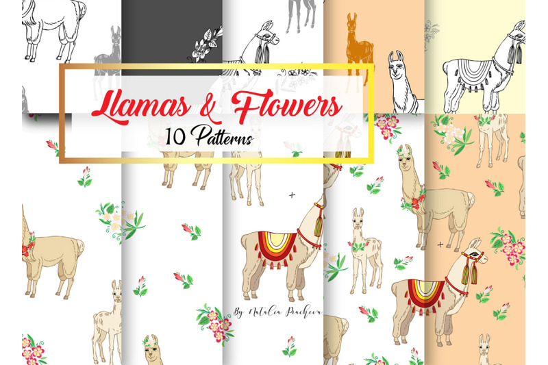 llamas-digital-paper-with-floral