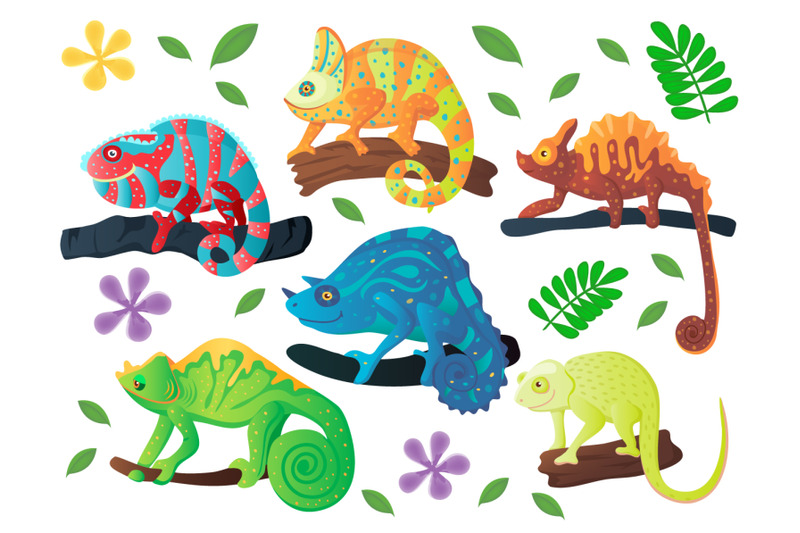 chameleon-iguana-cartoon-vector-set