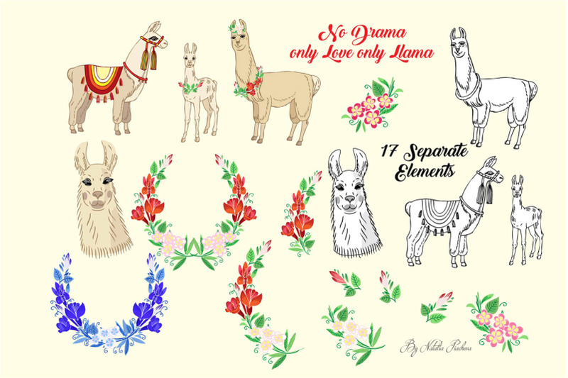 llama-clipart-with-red-flowers