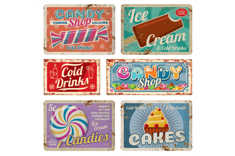 vintage-candy-shop-metal-signs-with-rusty-texture-vector-set