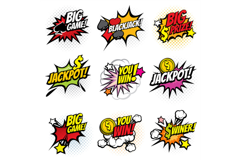 vector-winning-game-bubble-stickers-in-retro-pop-art-comic-style