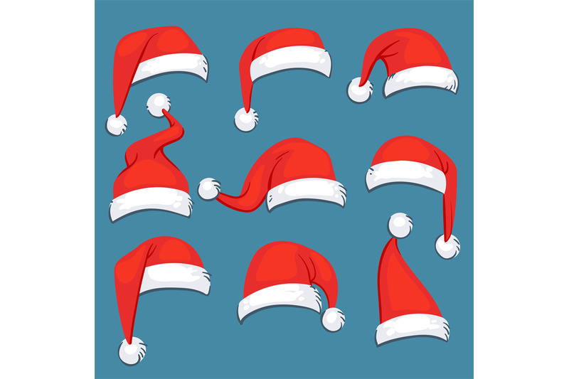 christmas-santa-claus-red-cartoon-hats-isolated-vector-set