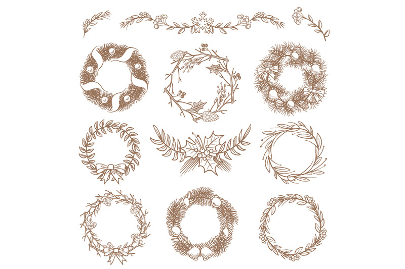 christmas-hand-drawn-wreaths-border-frames-with-fir-branch-vector-doo