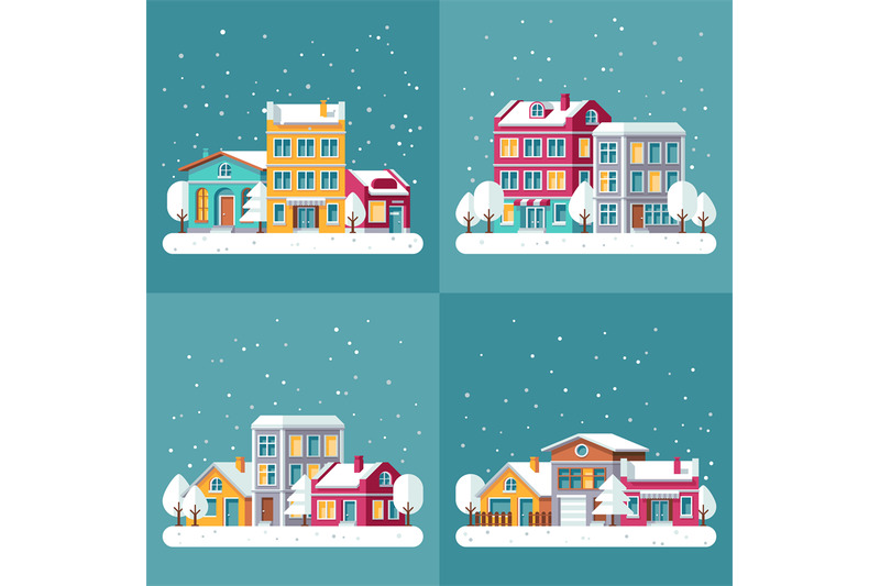 christmas-winter-holiday-vector-backgrounds-set-with-town-streets