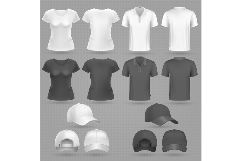 male-and-female-black-white-t-shirt-and-baseball-cap-vector-3d-mockup