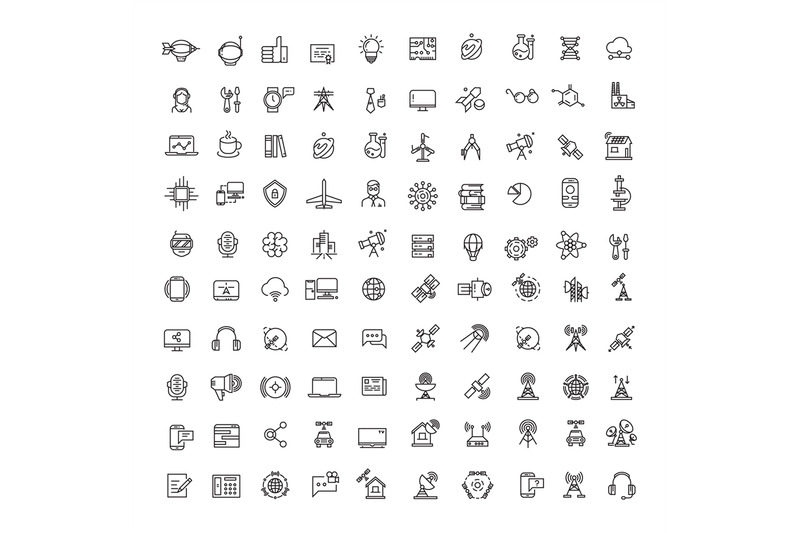 office-science-technologies-space-and-communication-line-icons-set