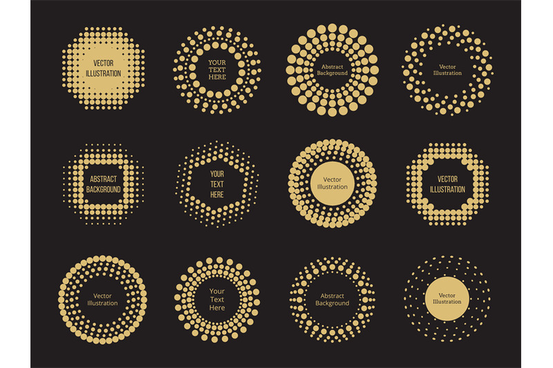 halftone-dots-round-banners-design-on-black-background