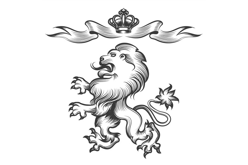 lion-with-crown-in-engraving-style