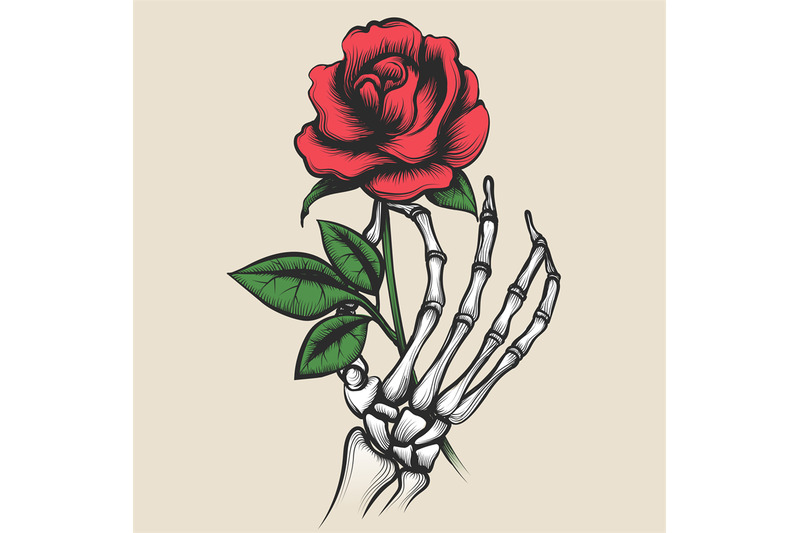 skeleton-hand-with-rose-tattoo-style