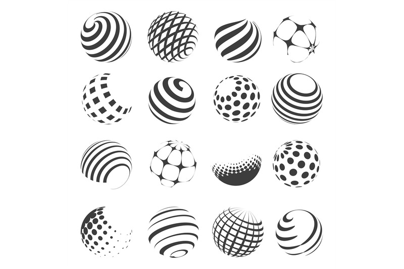 halftone-black-and-white-sphere-set