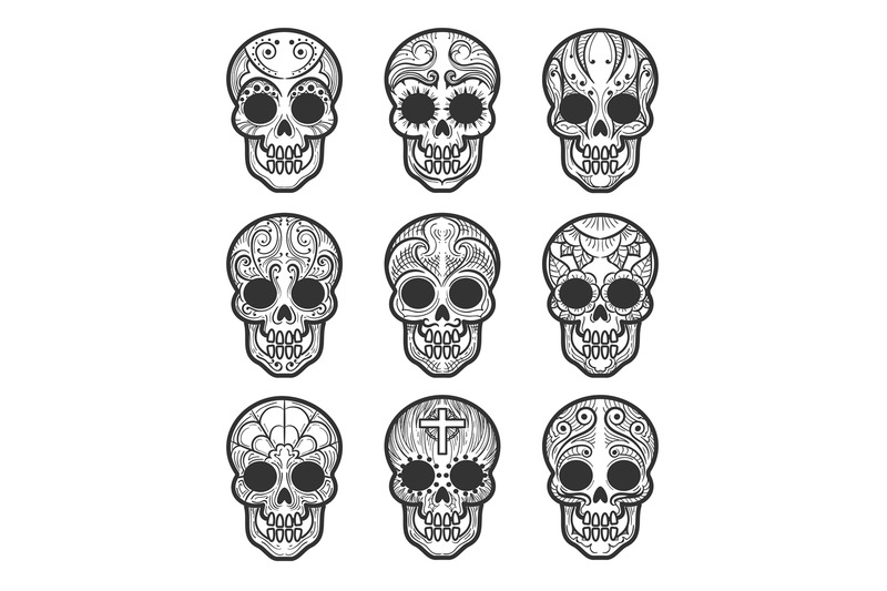 calavera-or-sugar-skull-tattoo-set