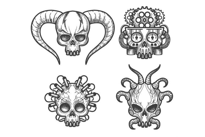 hand-drawn-monsters-skull-set